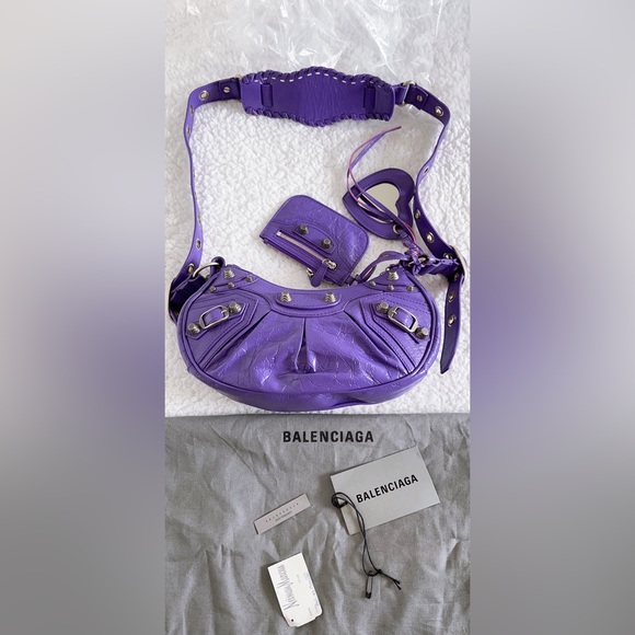 Authentic Balenciaga Women's Le Cagole XS Leather Shoulder Bag in Purple - Picture 16 of 16